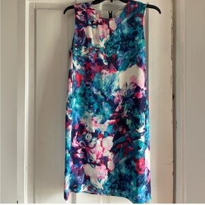 CYNTHIA ROWLEY 100% SILK ABSTRACT FLORAL SHIFT DRESS MINI MIDI CREW NECK S 4